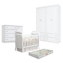 Quarto de Bebê Americano 4 Portas com Berço Danny Branco Acetinado Reller e Colchão Gazin - Henn.
