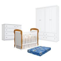 Quarto De Bebê Americano 4 Portas Com Berço Danny Branco Acetinado Savana Reller E Colchão Ortobom - Henn.