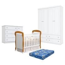 Quarto de Bebê Americano 4 Portas com Berço Danny Branco Acetinado Savana Reller e Colchão TendTudo - Henn.