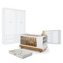 Quarto de Bebê Americano 4 Portas com Berço Multifuncional Bkids Branco Freijó Eco Wood - Matic - Henn e Colchão Gazin