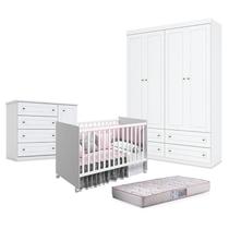 Quarto de Bebê Americano 4 Portas com Berço Nacional Mel Branco Acetinado Reller - Henn e Colchão Gazin. Quarto de Bebê Americano 4 Portas com Berço Nacional Mel Branco Acetinado Reller - Henn e Colchão Gazin.