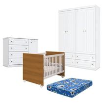 Quarto de Bebê Americano 4 Portas com Berço Nacional Mel Branco Savana Reller - Henn e Colchão Ortobom.