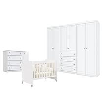 Quarto de Bebê Americano 6 Portas com Berço Americano Evolution 4 em 1 Branco Acetinado Reller - Henn Quarto de Bebê Americano 6 Portas com Berço Americano Evolution 4 em 1 Branco Acetinado Reller - Henn