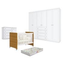 Quarto de Bebê Americano 6 Portas com Berço Americano Evolution 4 em 1 Branco Acetinado Savana Reller e Colchão Gazin - Henn