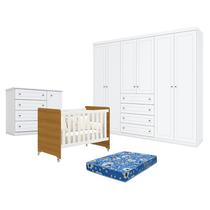 Quarto de Bebê Americano 6 Portas com Berço Americano Evolution 4 em 1 Branco Acetinado Savana Reller e Colchão TendTudo - Henn Quarto de Bebê Americano 6 Portas com Berço Americano Evolution 4 em 1 Branco Acetinado Savana Reller e Colchão TendTudo - Henn