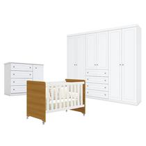 Quarto de Bebê Americano 6 Portas com Berço Americano Evolution 4 em 1 Branco Acetinado Savana Reller - Henn Quarto de Bebê Americano 6 Portas com Berço Americano Evolution 4 em 1 Branco Acetinado Savana Reller - Henn