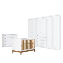 Quarto de Bebê Americano 6 Portas com Berço Americano Flip Branco Acetinado Savana Reller - Henn Quarto de Bebê Americano 6 Portas com Berço Americano Flip Branco Acetinado Savana Reller - Henn
