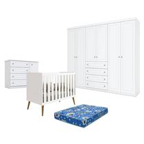 Quarto de Bebê Americano 6 Portas com Berço Americano Katatau Branco Acetinado Reller - Henn e Colchão Ortobom