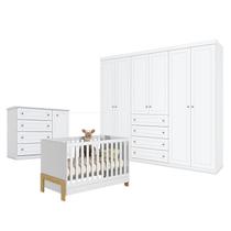 Quarto de Bebê Americano 6 Portas com Berço Americano Mini Cama Fantasia Branco Acetinado Qmovi - Henn