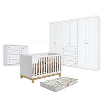 Quarto de Bebê Americano 6 Portas com Berço Americano Mini Cama Q Encanto Slim Branco Acetinado - Qmovi - Henn e Colchão Gazin