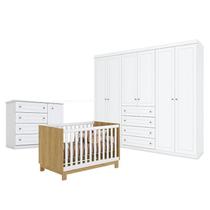 Quarto de Bebê Americano 6 Portas com Berço Americano Mini Cama Q Encanto Slim Freijó Branco Acetinado - Qmovi - Henn