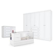 Quarto de Bebê Americano 6 Portas com Berço Americano Multifuncional Formare Branco Acetinado Matic - Henn Quarto de Bebê Americano 6 Portas com Berço Americano Multifuncional Formare Branco Acetinado Matic - Henn