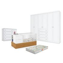 Quarto de Bebê Americano 6 Portas com Berço Americano Multifuncional Formare Branco Freijó - Matic e Colchão Gazin