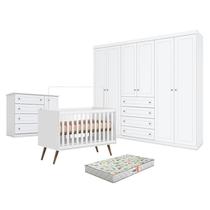 Quarto de Bebê Americano 6 Portas com Berço Americano Q Encanto 3820 Retrô Branco Acetinado - Qmovi - Henn e Colchão Gazin Quarto de Bebê Americano 6 Portas com Berço Americano Q Encanto 3820 Retrô Branco Acetinado - Qmovi - Henn e Colchão Gazin