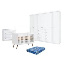 Quarto de Bebê Americano 6 Portas com Berço Americano Q Encanto 3820 Retrô Branco Acetinado - Qmovi - Henn e Colchão TendTudo Quarto de Bebê Americano 6 Portas com Berço Americano Q Encanto 3820 Retrô Branco Acetinado - Qmovi - Henn e Colchão TendTudo