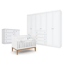 Quarto de Bebê Americano 6 Portas com Berço Americano Unique Branco Soft Eco Wood - Matic - Henn Quarto de Bebê Americano 6 Portas com Berço Americano Unique Branco Soft Eco Wood - Matic - Henn