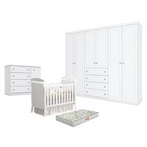 Quarto de Bebê Americano 6 Portas com Berço Danny Branco Acetinado Reller e Colchão Gazin - Henn. Quarto de Bebê Americano 6 Portas com Berço Danny Branco Acetinado Reller e Colchão Gazin - Henn.