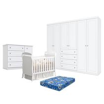 Quarto de Bebê Americano 6 Portas com Berço Danny Branco Acetinado Reller e Colchão Ortobom - Henn. Quarto de Bebê Americano 6 Portas com Berço Danny Branco Acetinado Reller e Colchão Ortobom - Henn.