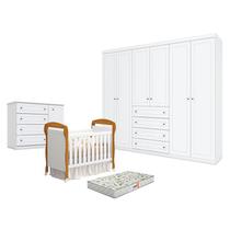 Quarto de Bebê Americano 6 Portas com Berço Danny Branco Acetinado Savana Reller e Colchão Gazin - Henn.