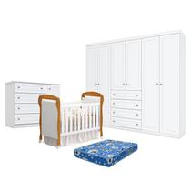 Quarto de Bebê Americano 6 Portas com Berço Danny Branco Acetinado Savana Reller e Colchão TendTudo - Henn. Quarto de Bebê Americano 6 Portas com Berço Danny Branco Acetinado Savana Reller e Colchão TendTudo - Henn.