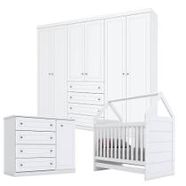 Quarto De Bebê Americano 6 Portas Com Berço Montessoriano Branco - Henn