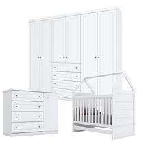 Quarto de Bebê Americano 6 Portas com Berço Montessoriano Branco HP - Henn Quarto de Bebê Americano 6 Portas com Berço Montessoriano Branco HP - Henn