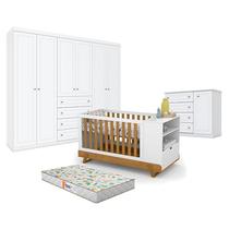 Quarto de Bebê Americano 6 Portas com Berço Multifuncional Bkids Branco Freijó Eco Wood - Matic - Henn e Colchão Gazin Quarto de Bebê Americano 6 Portas com Berço Multifuncional Bkids Branco Freijó Eco Wood - Matic - Henn e Colchão Gazin