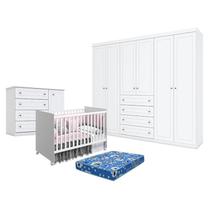 Quarto de Bebê Americano 6 Portas com Berço Nacional Mel Branco Acetinado Reller - Henn e Colchão Ortobom. Quarto de Bebê Americano 6 Portas com Berço Nacional Mel Branco Acetinado Reller - Henn e Colchão Ortobom.