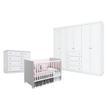 Quarto De Bebê Americano 6 Portas Com Berço Nacional Mel Branco Acetinado - Reller - Henn