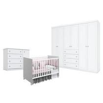 Quarto de Bebê Americano 6 Portas com Berço Nacional Mel Branco Acetinado Reller - Henn Quarto de Bebê Americano 6 Portas com Berço Nacional Mel Branco Acetinado Reller - Henn