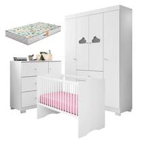 Quarto de Bebê Ane com Berço Americano Alegria Branco Brilho e Colchão Gazin Phoenix Baby