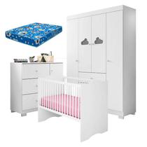 Quarto de Bebê Ane com Berço Americano Alegria Branco Brilho e Colchão Ortobom Phoenix Baby