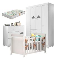 Quarto De Bebê Ane Com Berço Americano Lara Branco Brilho Com Colchão Gazin Phoenix Baby