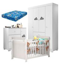 Quarto de Bebê Ane com Berço Americano Lara Branco Brilho com Colchão Ortobom Phoenix Baby