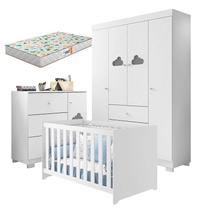 Quarto de Bebê Ane com Berço Americano Mali Branco Brilho com Colchão Gazin Phoenix Baby