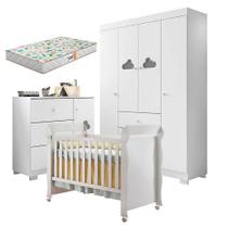 Quarto De Bebê Ane Com Berço Americano Mirelle Branco Brilho E Colchão Gazin - Phoenix Baby