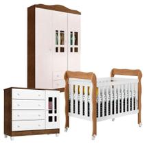 Quarto De Bebê Ariel 3 Portas Com Berço Americano Lila Branco Acetinado Amadeirado - Carolina