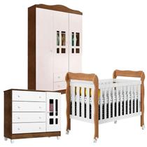 Quarto de Bebê Ariel 3 Portas com Berço Americano Lila Branco Acetinado Amadeirado - Carolina Quarto de Bebê Ariel 3 Portas com Berço Americano Lila Branco Acetinado Amadeirado - Carolina