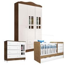 Quarto de Bebê Ariel 3 Portas com Berço Americano Multifuncional Cléo Branco Acetinado Amadeirado Carolina