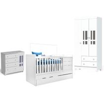 Quarto de Bebê Ariel 3 Portas com Berço Americano Multifuncional Cleo Branco - Carolina - Carolina Baby
