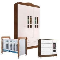 Quarto de Bebê Ariel 3 Portas com Berço Mirelle Branco Acetinado Amadeirado Carolina