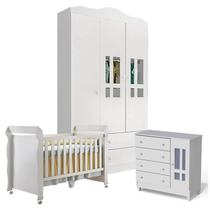 Quarto de Bebê Ariel 3 Portas com Berço Mirelle Branco Brilho - Carolina