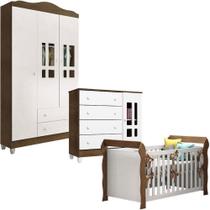 Quarto De Bebê Ariel 3 Portas E Berço Lara Branco Acetinado Amadeirado Carolina