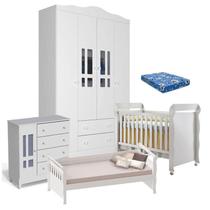 Quarto de Bebê Ariel 4 Portas Berço Mirelle com Colchão e Cama Babá Julia Branco Brilho Carolina Quarto de Bebê Ariel 4 Portas Berço Mirelle com Colchão e Cama Babá Julia Branco Brilho Carolina