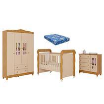 Quarto de Bebê Ariel 4 Portas com Berço Americano Mirelle Off White Bétula com Colchão Ortobom Carolina Baby