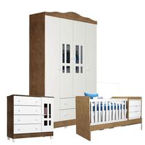 Quarto de Bebê Ariel 4 Portas com Berço Americano Multifuncional Cléo Branco Acetinado Amadeirado Carolina