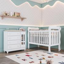 Quarto de Bebê Ariel Berço 3 em 1 Lila Cômoda com Porta Branco Carolina Baby