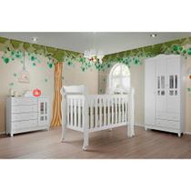 Quarto de Bebê Ariel Berço 3x1 Lila Guarda Roupa 3 Portas Cômoda Infantil Branco Carolina Baby