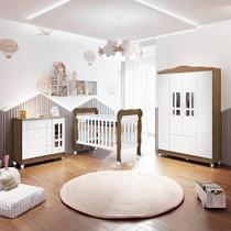 Quarto de Bebê Ariel Berço 3x1 Lila Guarda Roupa 4 Portas Cômoda com Porta Amadeirado Carolina Baby