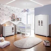 Quarto de Bebê Ariel Berço 3x1 Lila Guarda Roupa 4 Portas Cômoda com Porta Branco Carolina Baby